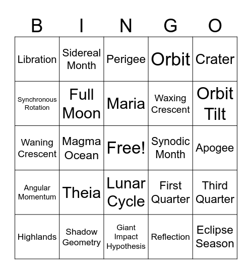 Moon Bingo Card