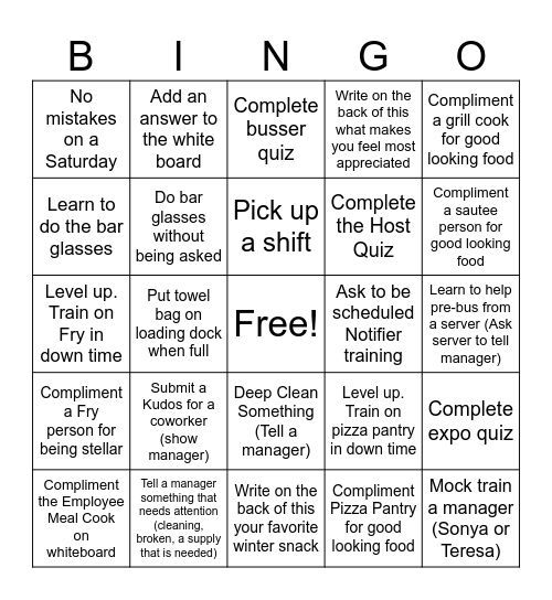 Busser Bingo Card
