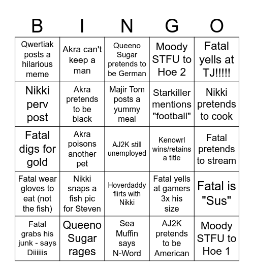 Fatal Bingo Card