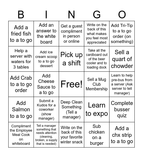 Host Bingo Card