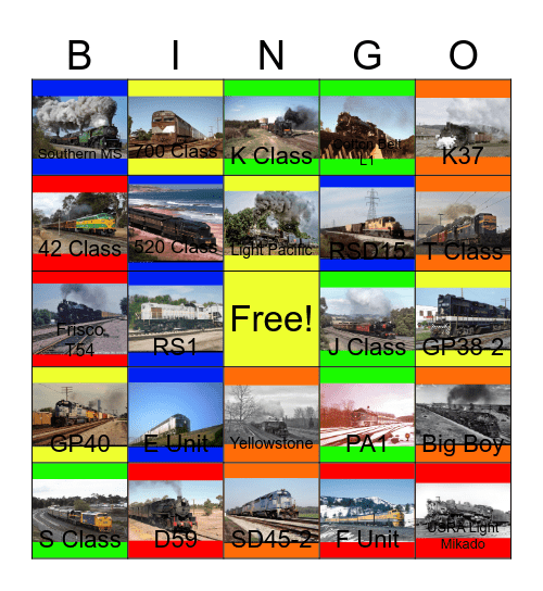 Railroad Museums that I would like to visit one day Bingo Card