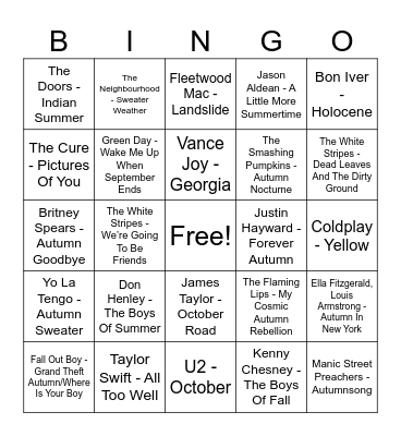 Fall songs Bingo Card