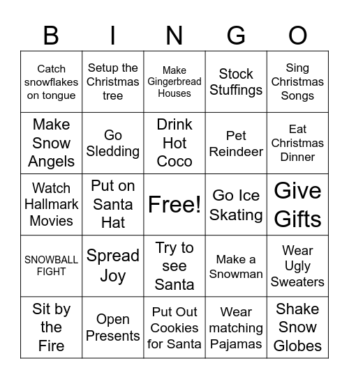 Arf Christmas Bingo Card