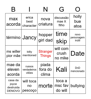 Stranger Things Bingo Card