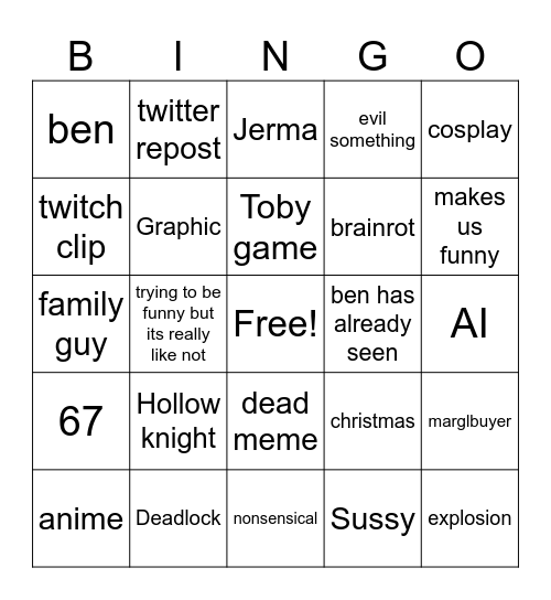 Instagram reel bengo Bingo Card