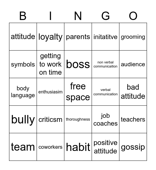 positive attitudes bingo Card