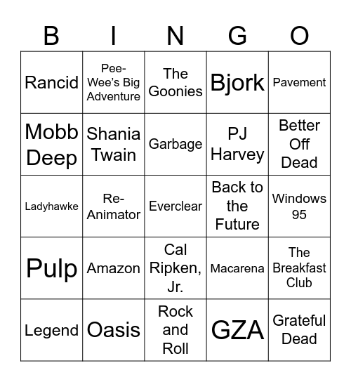 1995 & 1985 Bingo Card