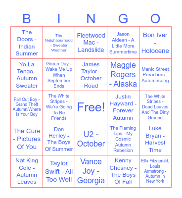 Fall songs Bingo Card