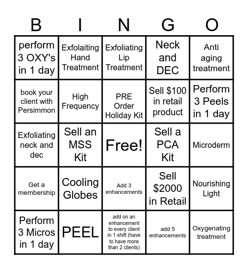 Massage Envy Bingo Card