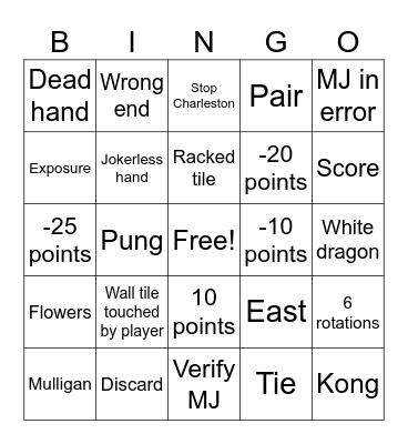 Mah Jongg Bingo Card