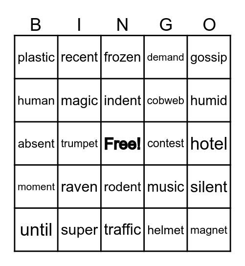 VC/CV & V/CV Bingo Card
