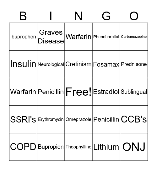 Drugg-o Bingo Card