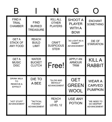 Minecraft Bingo Card