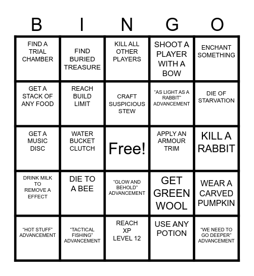 Minecraft Bingo Card