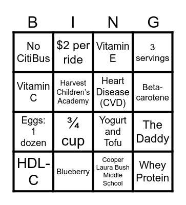 Anti-Inflammatory Bingo Card