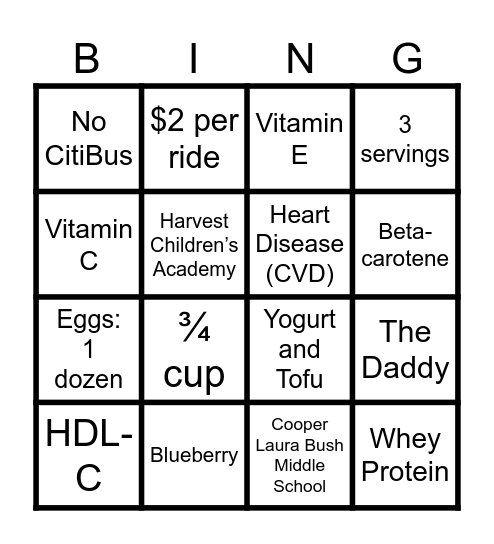 Anti-Inflammatory Bingo Card