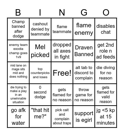 LEAGUE OF LEGENDS Bingo Card