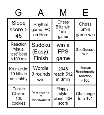 Gamer Bingo Card