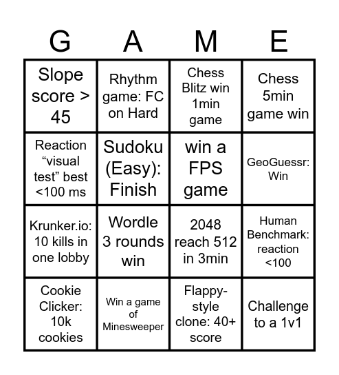 Gamer Bingo Card