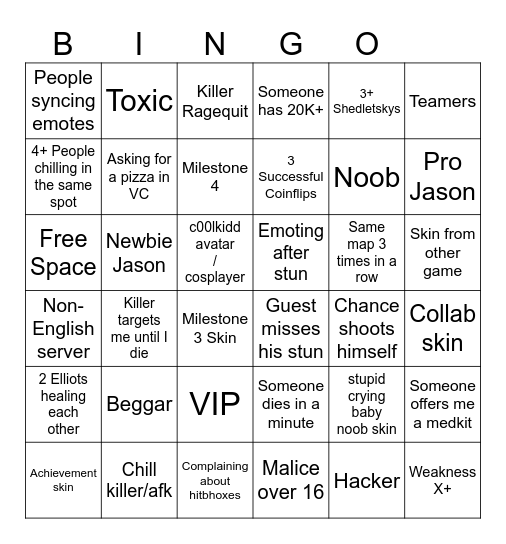 FORSAKEN Bingo Card