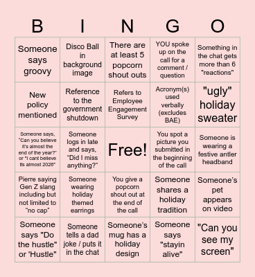 HR Connection Corner Bingo Card