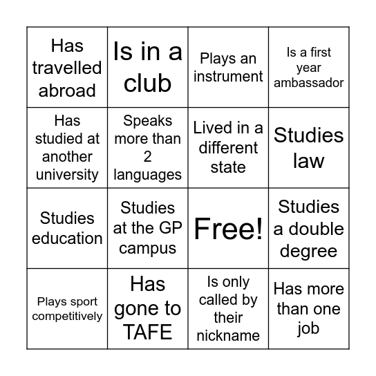 Ambassador BINGO Card