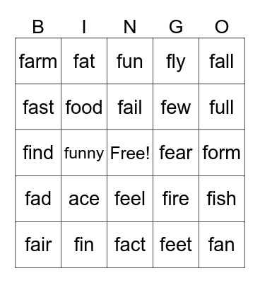 F WORDS BINGO Card