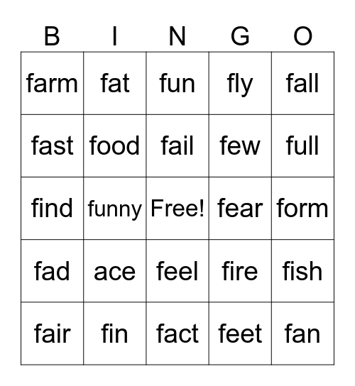 F WORDS BINGO Card