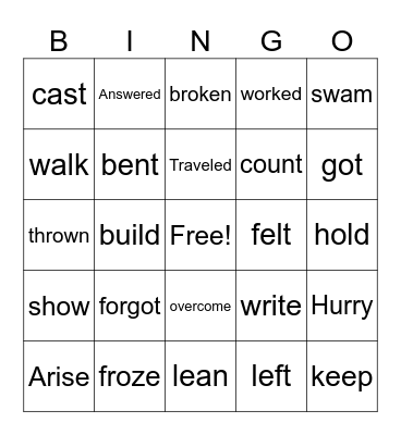 VERBS Bingo Card