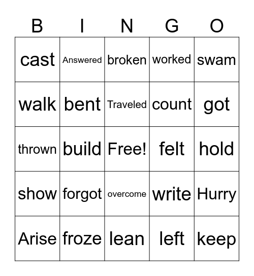 VERBS Bingo Card