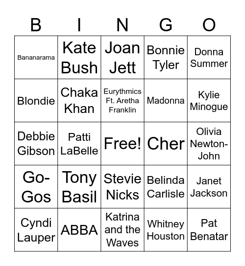 LADIES OF THE 80'S Bingo Card