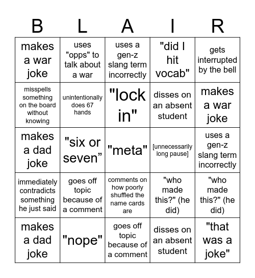 apush bingo Card
