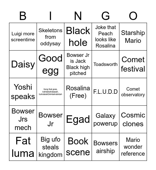 The mario a galaxy a movie the two Bingo Card