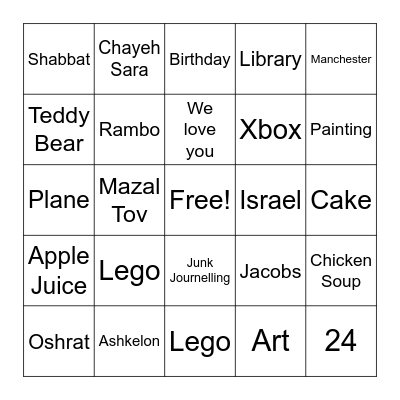 Oshrat's Birthday Bingo Card