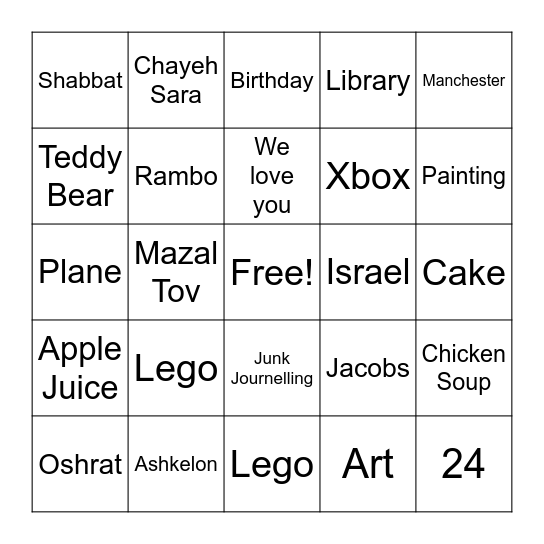 Oshrat's Birthday Bingo Card