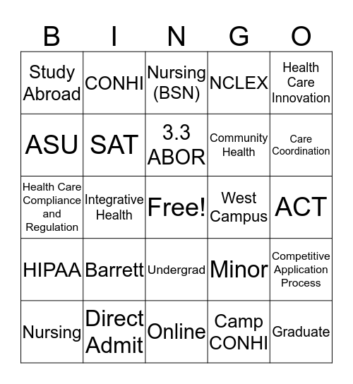 College of Nursing and Health Innovation BINGO Card