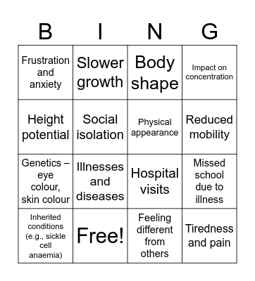 Physical Factors Bingo Card