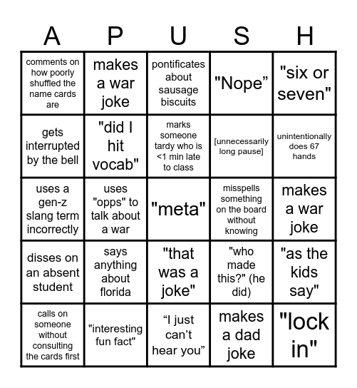 apush bingo Card