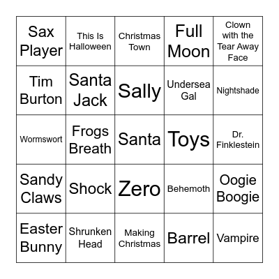 The Nightmare Before Christmas Bingo Card