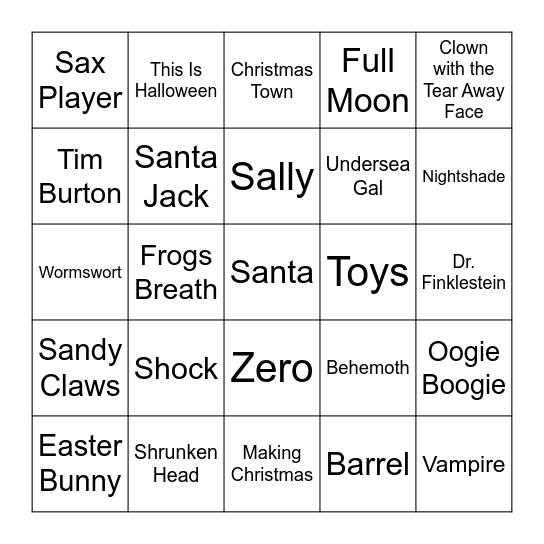 The Nightmare Before Christmas Bingo Card