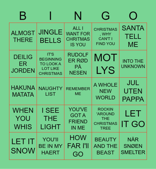 Magisk Jule- og Disney Bingo Card