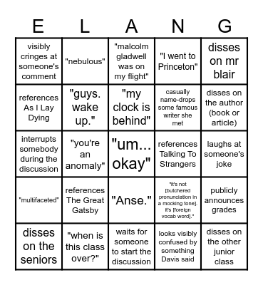 ap english lang bingo Card
