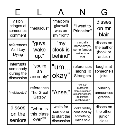 ap english lang bingo Card
