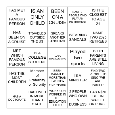 2025 THANKSGIVING MIXER Bingo Card
