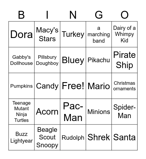Macy's Thanksgiving Day Parade Bingo 2025 Bingo Card
