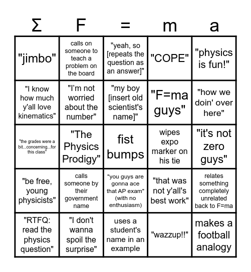 ap physics bingo Card