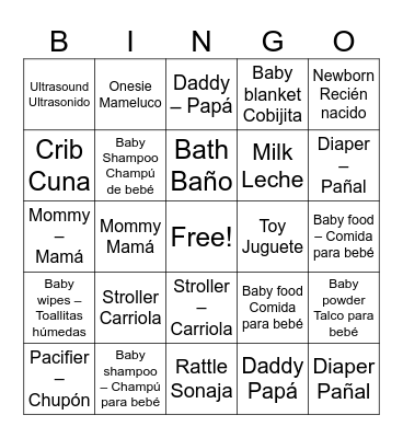 Baby Shower Bingo Card