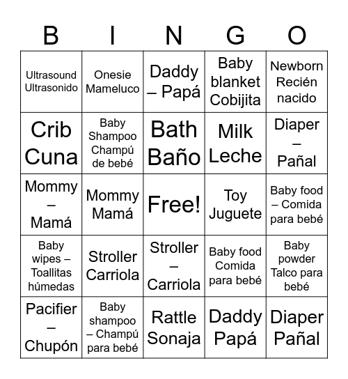 Baby Shower Bingo Card