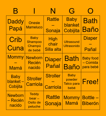 Baby Shower Bingo Card