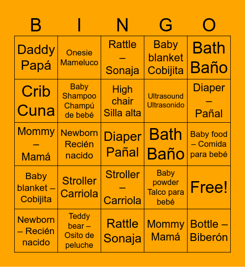 Baby Shower Bingo Card